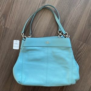 COACH Pebbled Leather Lexi Chain Shoulder Bag - Cloud Blue (NEW)